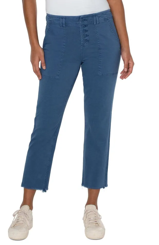 Liverpool Los Angeles HIRISE CROP STRAIGHT WITH EXPOSED BUTTON FLY Queen Blue Women HIRISE