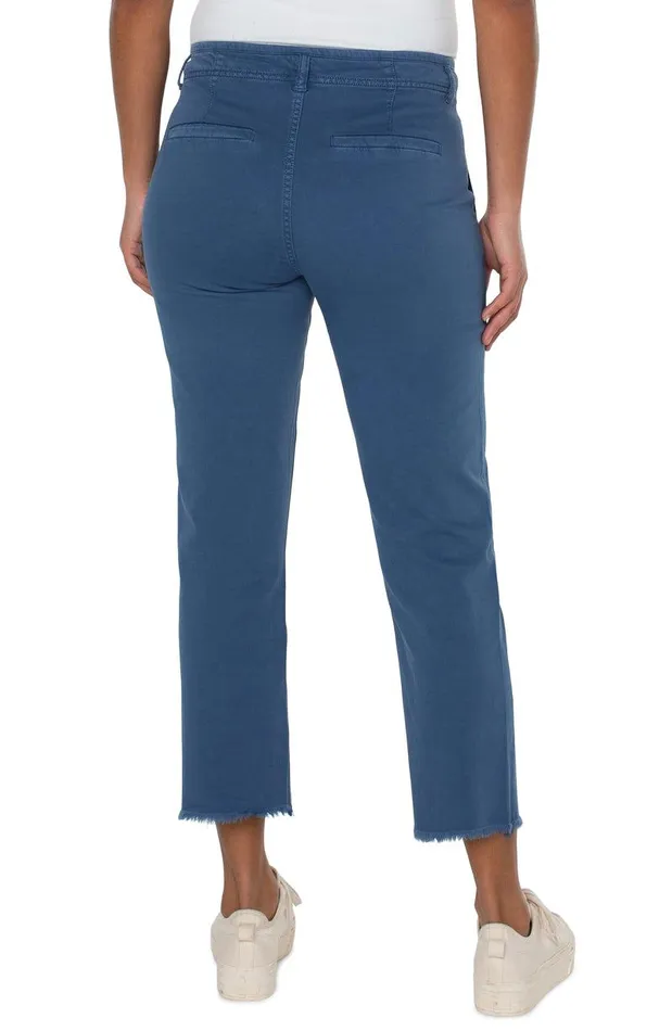 Liverpool Los Angeles HIRISE CROP STRAIGHT WITH EXPOSED BUTTON FLY Queen Blue Women HIRISE