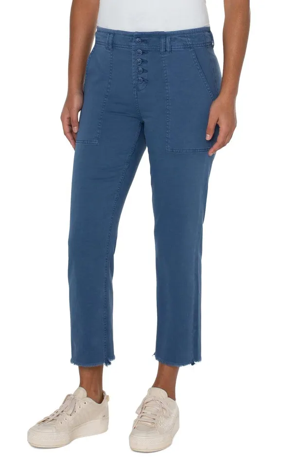 Liverpool Los Angeles HIRISE CROP STRAIGHT WITH EXPOSED BUTTON FLY Queen Blue Women HIRISE