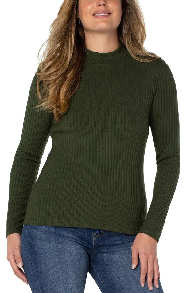 Liverpool Los Angeles MOCK NECK LONG SLEEVE KNIT TOP Deep Forest Green Women KNIT TOPS