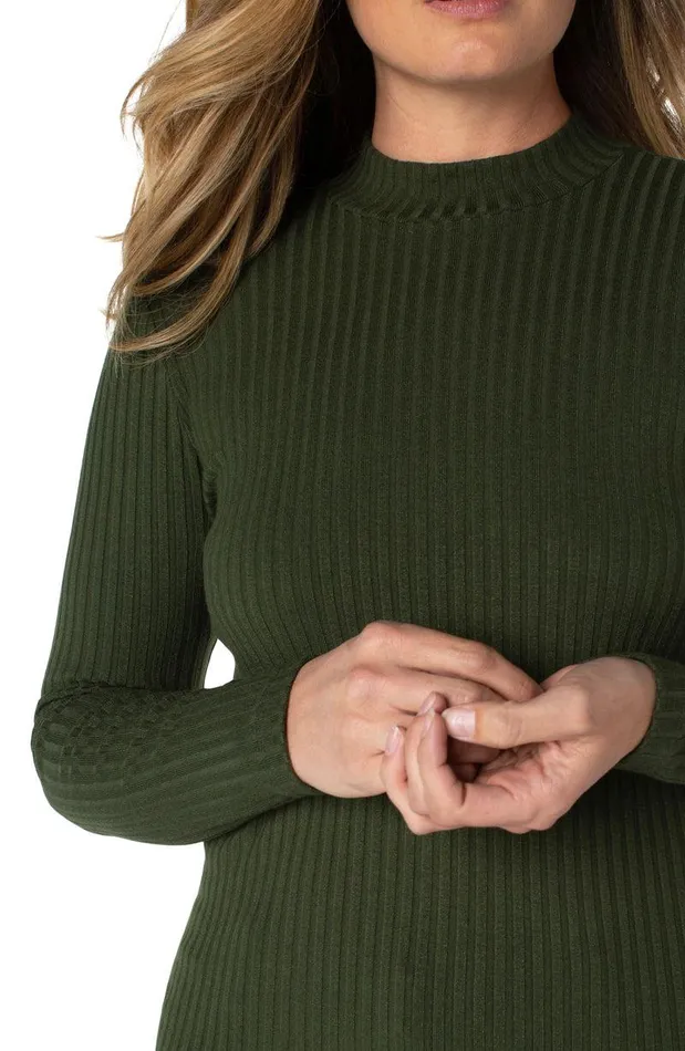 Liverpool Los Angeles MOCK NECK LONG SLEEVE KNIT TOP Deep Forest Green Women KNIT TOPS