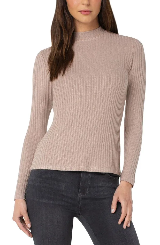Liverpool Los Angeles MOCK NECK LONG SLEEVE KNIT TOP Sandstone Tan Women KNIT TOPS