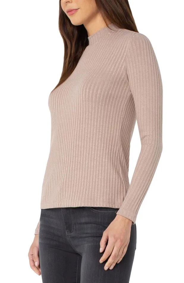 Liverpool Los Angeles MOCK NECK LONG SLEEVE KNIT TOP Sandstone Tan Women KNIT TOPS