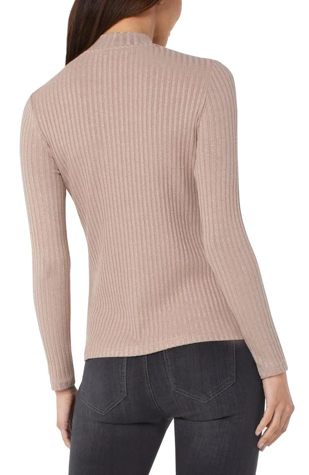 Liverpool Los Angeles MOCK NECK LONG SLEEVE KNIT TOP Sandstone Tan Women KNIT TOPS