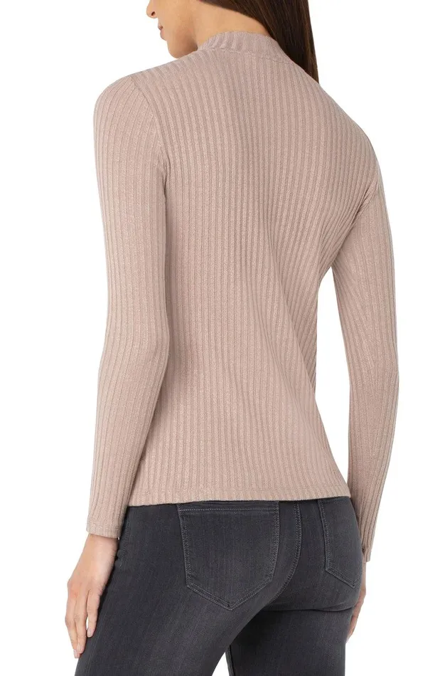 Liverpool Los Angeles MOCK NECK LONG SLEEVE KNIT TOP Sandstone Tan Women KNIT TOPS