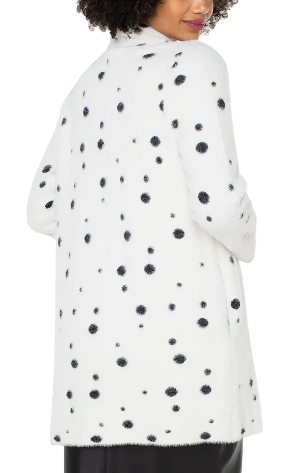 Liverpool Los Angeles OPEN FRONT COATIGAN SWEATER Black White Painted Dots Women COATIGANS