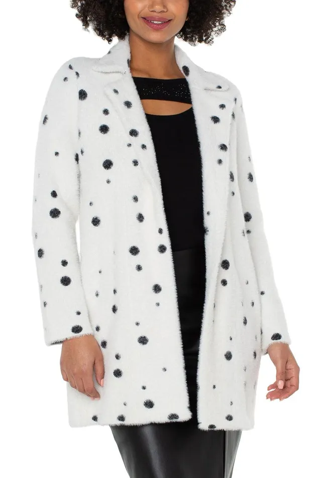 Liverpool Los Angeles OPEN FRONT COATIGAN SWEATER Black White Painted Dots Women COATIGANS
