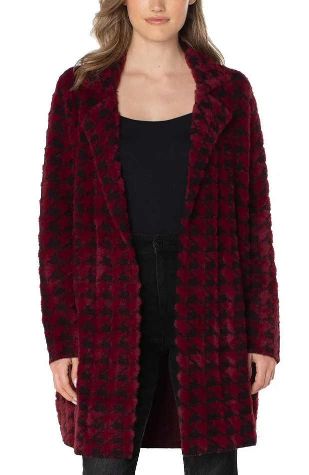 Liverpool Los Angeles OPEN FRONT COATIGAN SWEATER Burgundy Black Houndstooth Women COATIGANS Liverpool Los Angeles OPEN FRONT COATIGAN SWEATER Burgundy Black Houndstooth Women COATIGANS