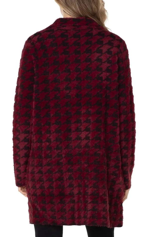 Liverpool Los Angeles OPEN FRONT COATIGAN SWEATER Burgundy Black Houndstooth Women COATIGANS