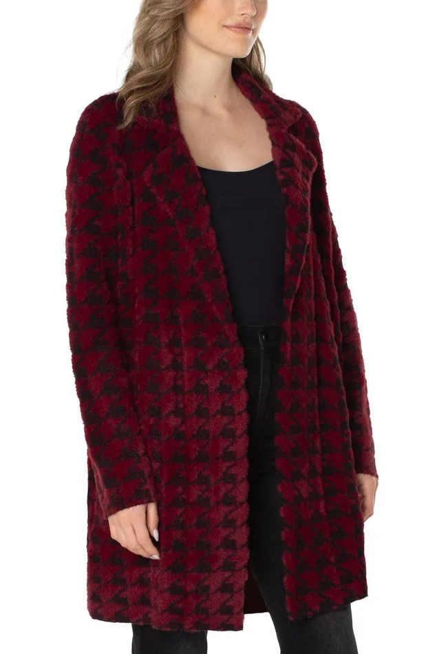 Liverpool Los Angeles OPEN FRONT COATIGAN SWEATER Burgundy Black Houndstooth Women COATIGANS