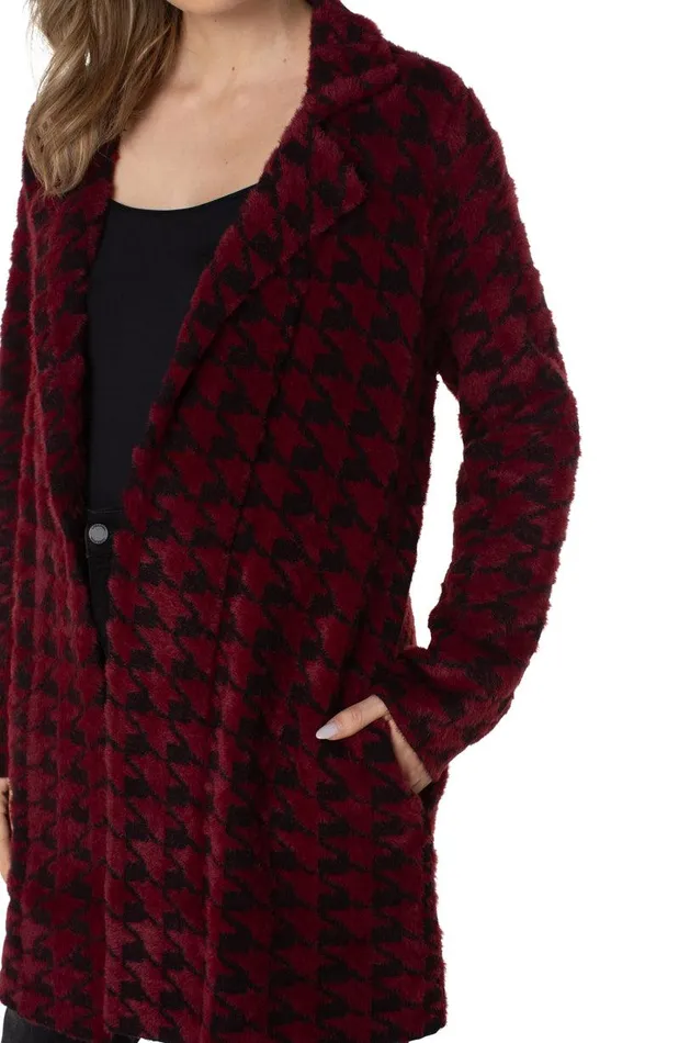 Liverpool Los Angeles OPEN FRONT COATIGAN SWEATER Burgundy Black Houndstooth Women COATIGANS