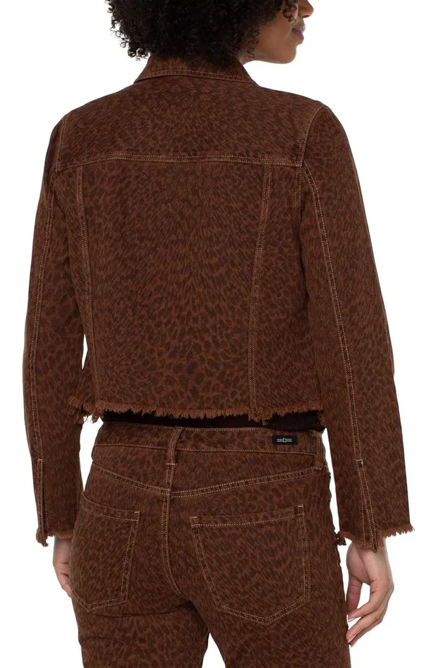 Liverpool Los Angeles PRINTED CROPPED JACKET WITH FRAY HEM Abstract Cheetah Women JEAN JACKETS