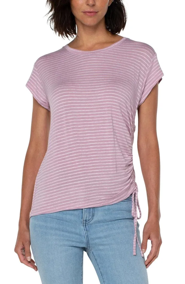 Liverpool Los Angeles SCOOP NECK TEE WITH SIDE DETAIL Mauve Shadow Stripe Women TSHIRTS Liverpool Los Angeles SCOOP NECK TEE WITH SIDE DETAIL Mauve Shadow Stripe Women TSHIRTS