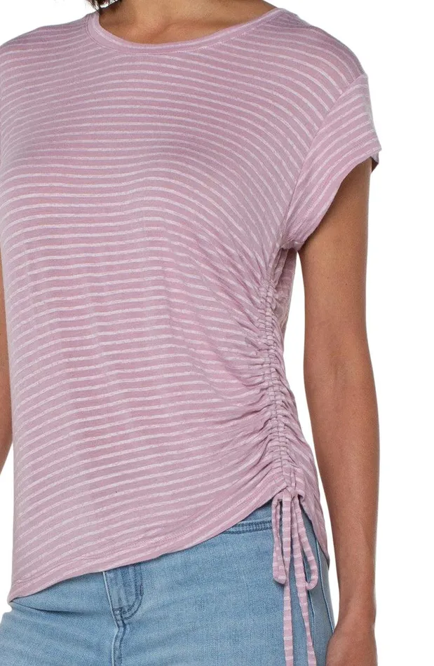 Liverpool Los Angeles SCOOP NECK TEE WITH SIDE DETAIL Mauve Shadow Stripe Women TSHIRTS