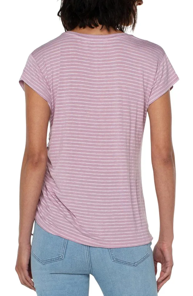 Liverpool Los Angeles SCOOP NECK TEE WITH SIDE DETAIL Mauve Shadow Stripe Women TSHIRTS