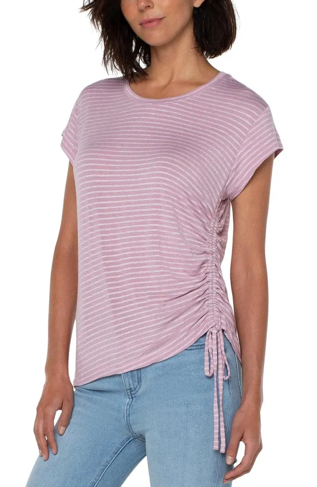 Liverpool Los Angeles SCOOP NECK TEE WITH SIDE DETAIL Mauve Shadow Stripe Women TSHIRTS