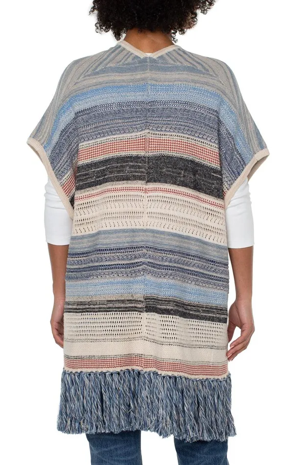 Liverpool Los Angeles SLEEVELESS CARDIGAN SWEATER WTIH FRINGE Blue Multi Women SWEATERS