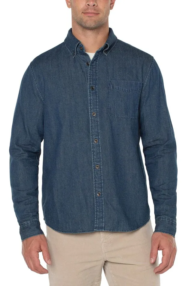Liverpool Los Angeles WOVEN CHAMBRAY SHIRT Vintage Chambray Men BUTTON DOWNS