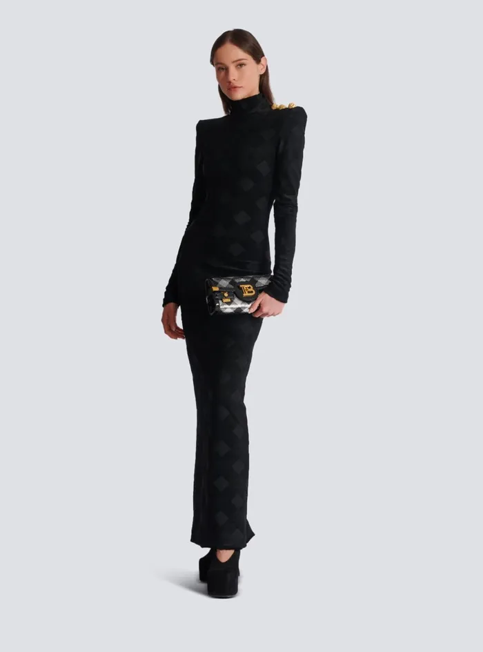 Long Gingham Boucleacute Dress Black Women Balmain Dresses