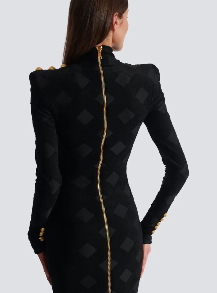 Long Gingham Boucleacute Dress Black Women Balmain Dresses