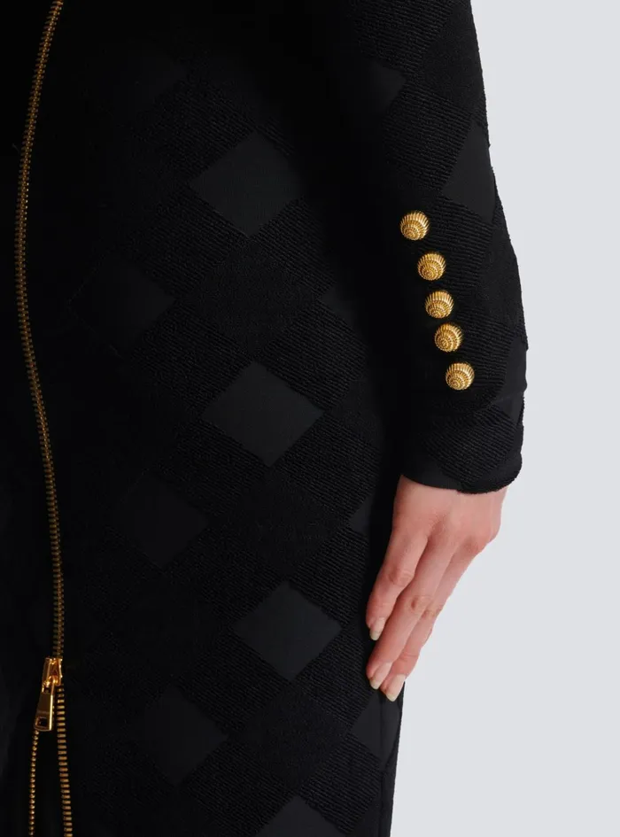 Long Gingham Boucleacute Dress Black Women Balmain Dresses