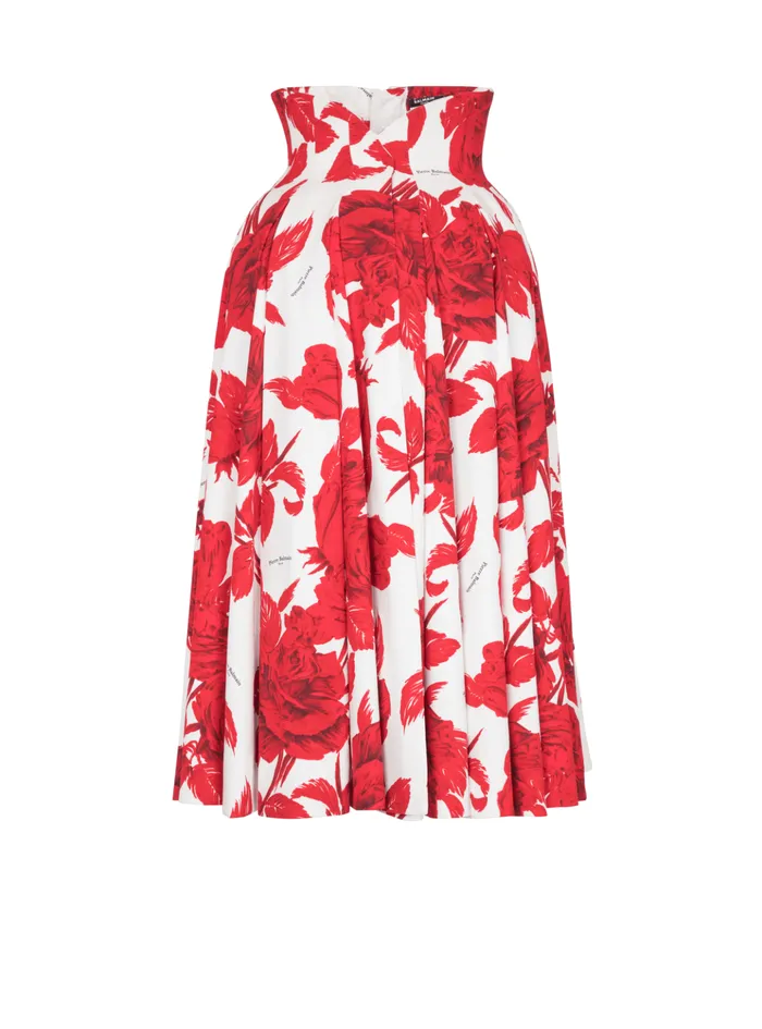Long Pleated Crepe Tulip Skirt Red Women Balmain Skirts