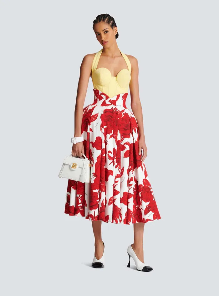 Long Pleated Crepe Tulip Skirt Red Women Balmain Skirts