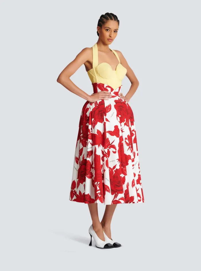 Long Pleated Crepe Tulip Skirt Red Women Balmain Skirts