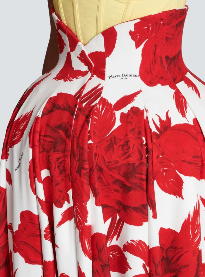 Long Pleated Crepe Tulip Skirt Red Women Balmain Skirts