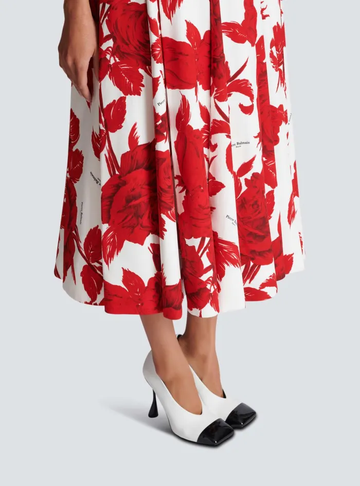 Long Pleated Crepe Tulip Skirt Red Women Balmain Skirts