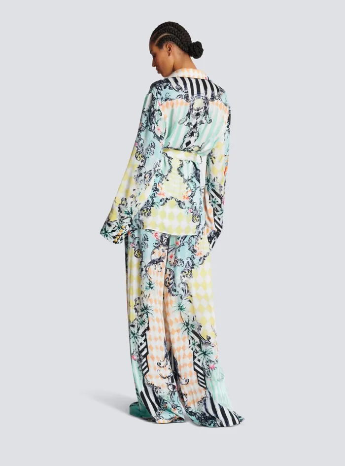 Loose Belted Shirt With Baroque Print Multicolor Women Balmain Tops And Shirts