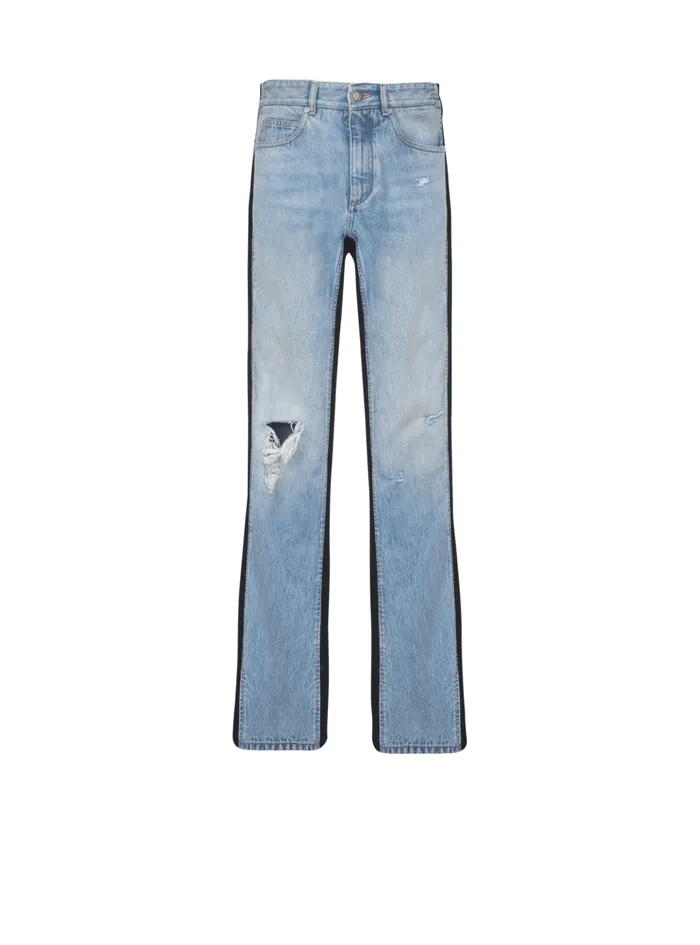 Loosefit Denim And Knit Jeans Blue Men Balmain Denim