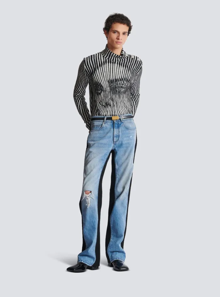 Loosefit Denim And Knit Jeans Blue Men Balmain Denim