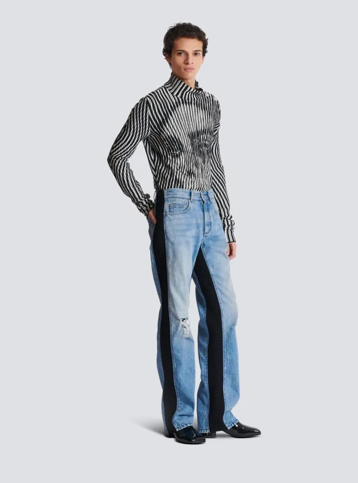 Loosefit Denim And Knit Jeans Blue Men Balmain Denim