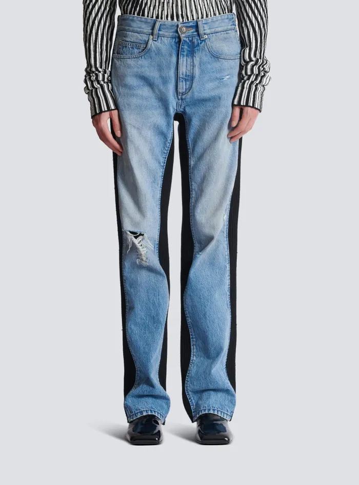 Loosefit Denim And Knit Jeans Blue Men Balmain Denim