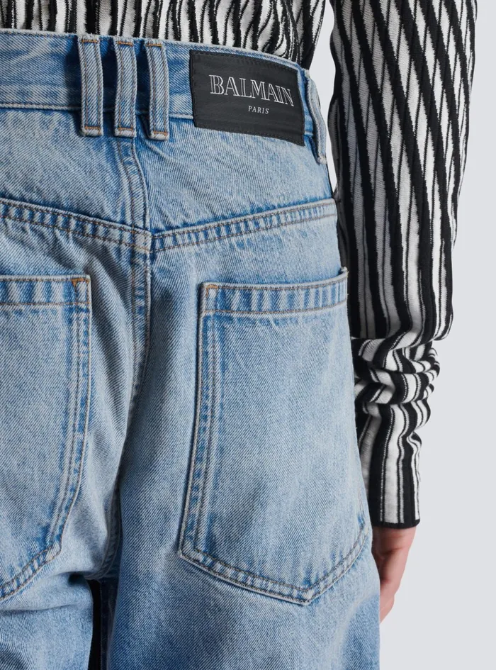 Loosefit Denim And Knit Jeans Blue Men Balmain Denim
