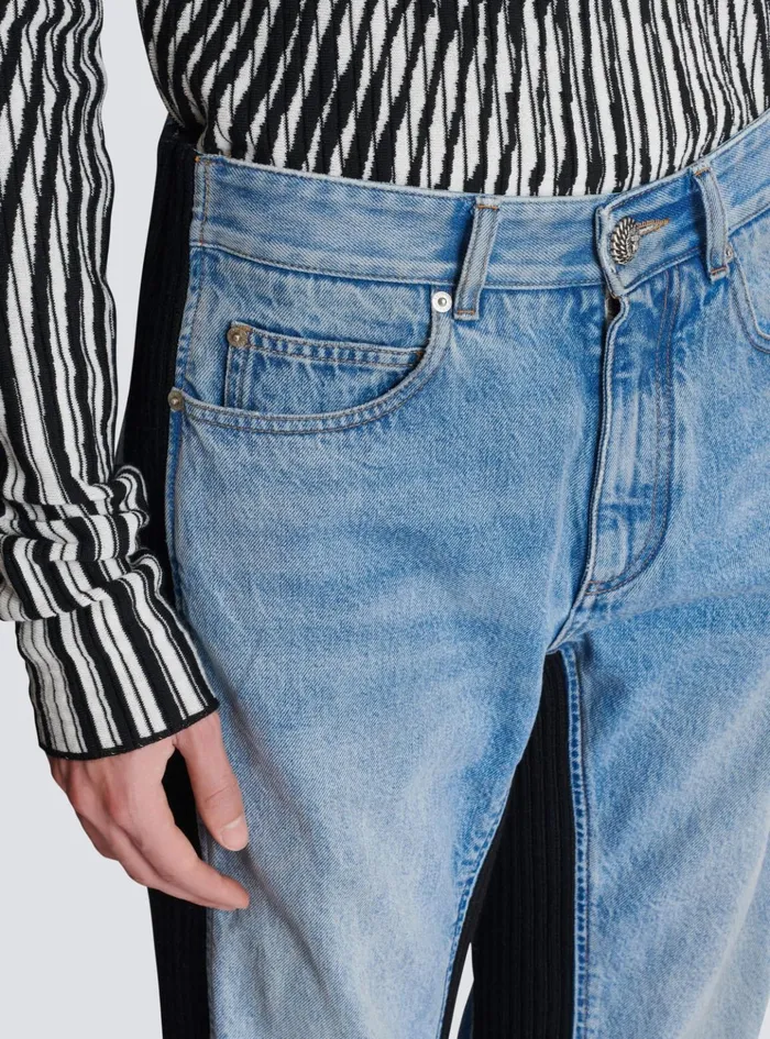 Loosefit Denim And Knit Jeans Blue Men Balmain Denim
