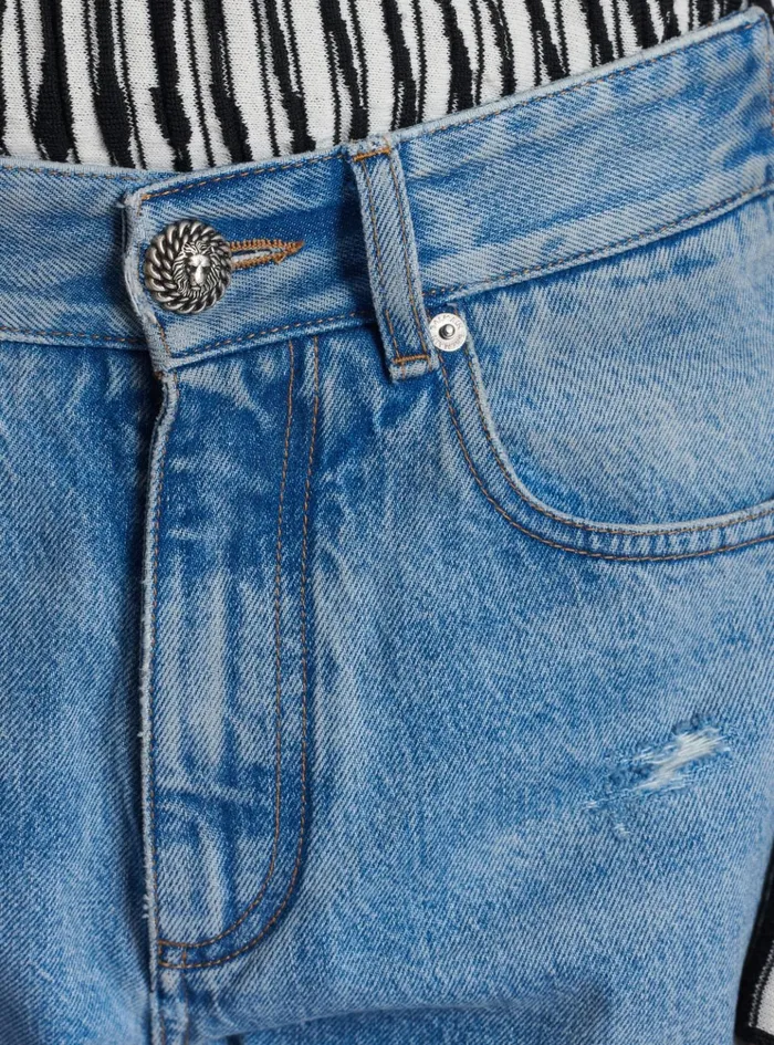 Loosefit Denim And Knit Jeans Blue Men Balmain Denim