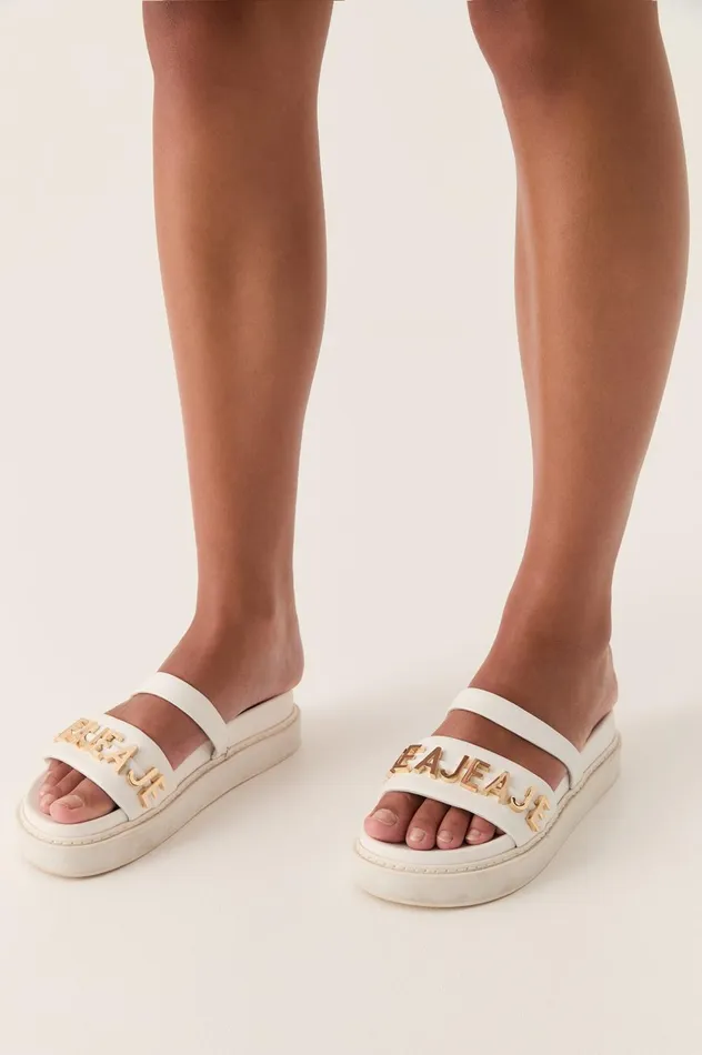 Lucia Logo Platform Slide White Women Aje Shoes