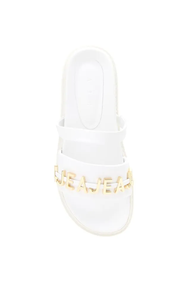 Lucia Logo Platform Slide White Women Aje Shoes