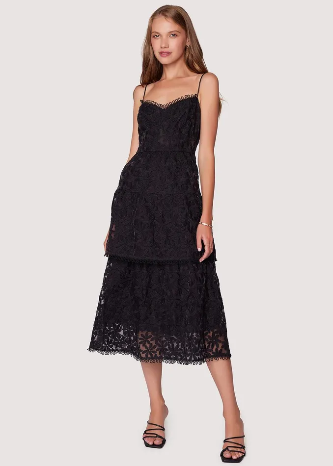 Madonna Blossom Organza Tier Midi Dress Black Women Lost Wander Dresses
