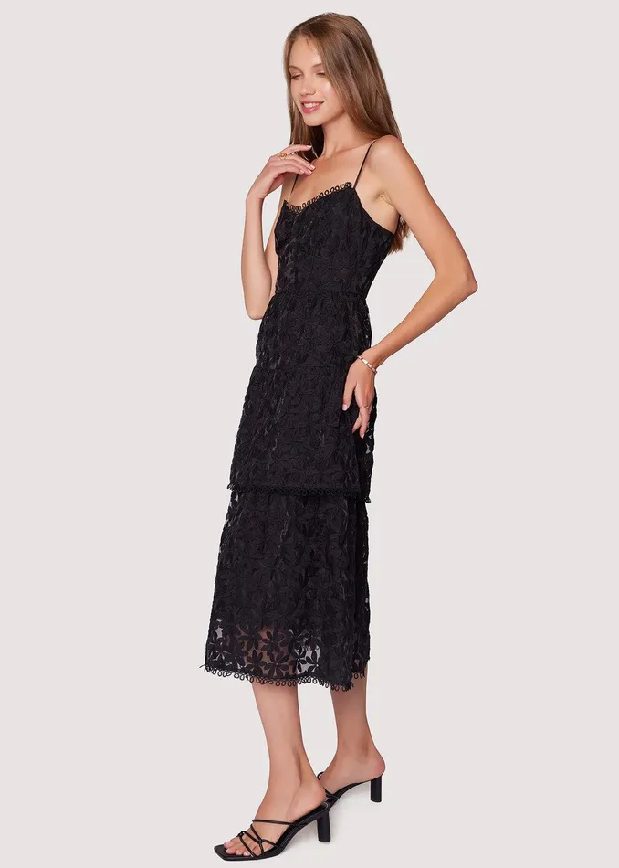 Madonna Blossom Organza Tier Midi Dress Black Women Lost Wander Dresses