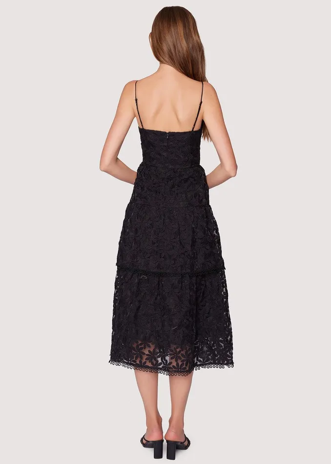 Madonna Blossom Organza Tier Midi Dress Black Women Lost Wander Dresses