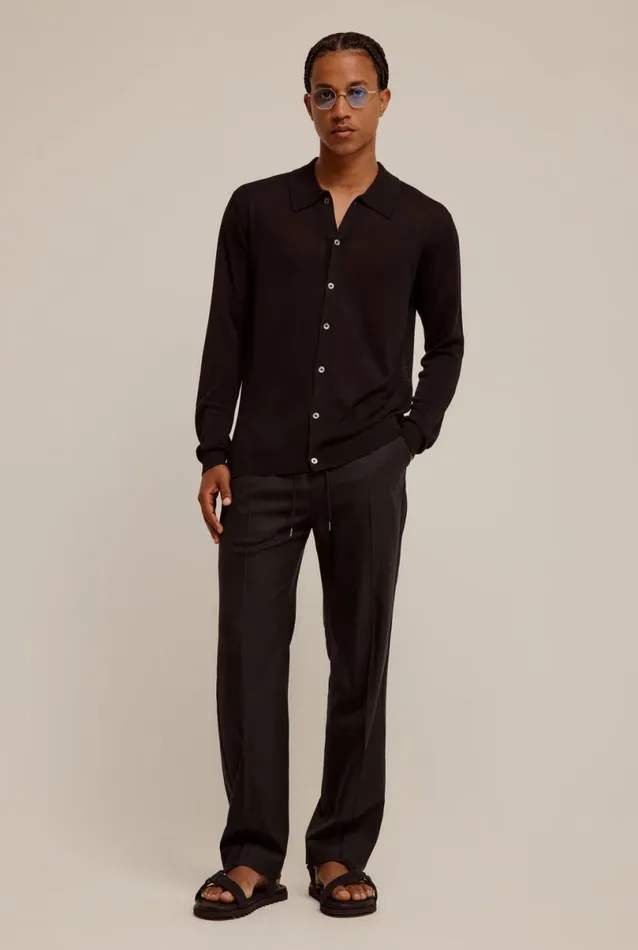 Man Venroy Pants Satin Panel Relaxed Wool Trouser