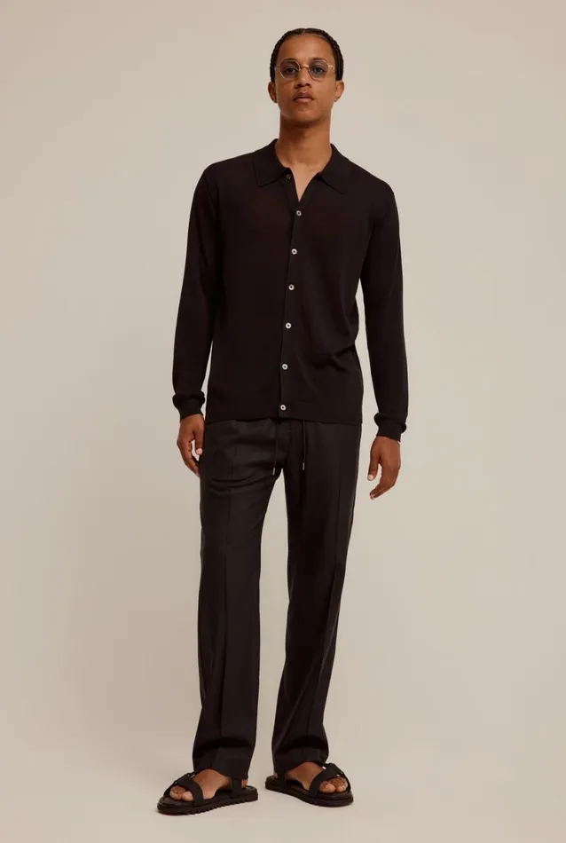 Man Venroy Pants Satin Panel Relaxed Wool Trouser