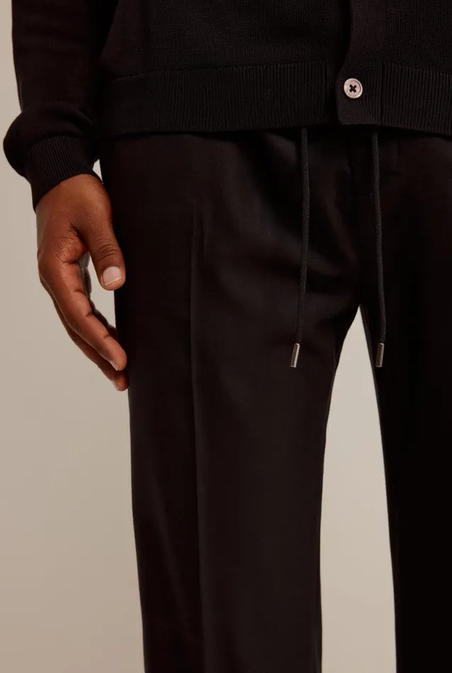 Man Venroy Pants Satin Panel Relaxed Wool Trouser