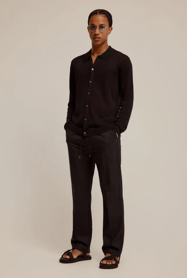 Man Venroy Pants Satin Panel Relaxed Wool Trouser
