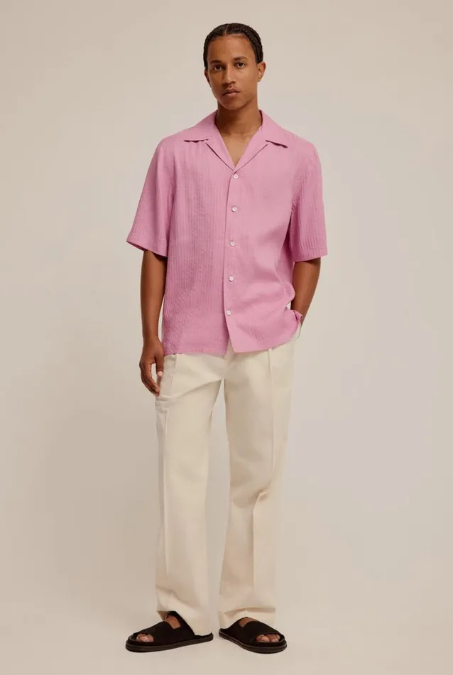 Man Venroy Shirts Jacquard V Monogram Silk Linen Shirt