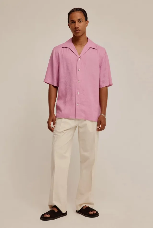 Man Venroy Shirts Jacquard V Monogram Silk Linen Shirt