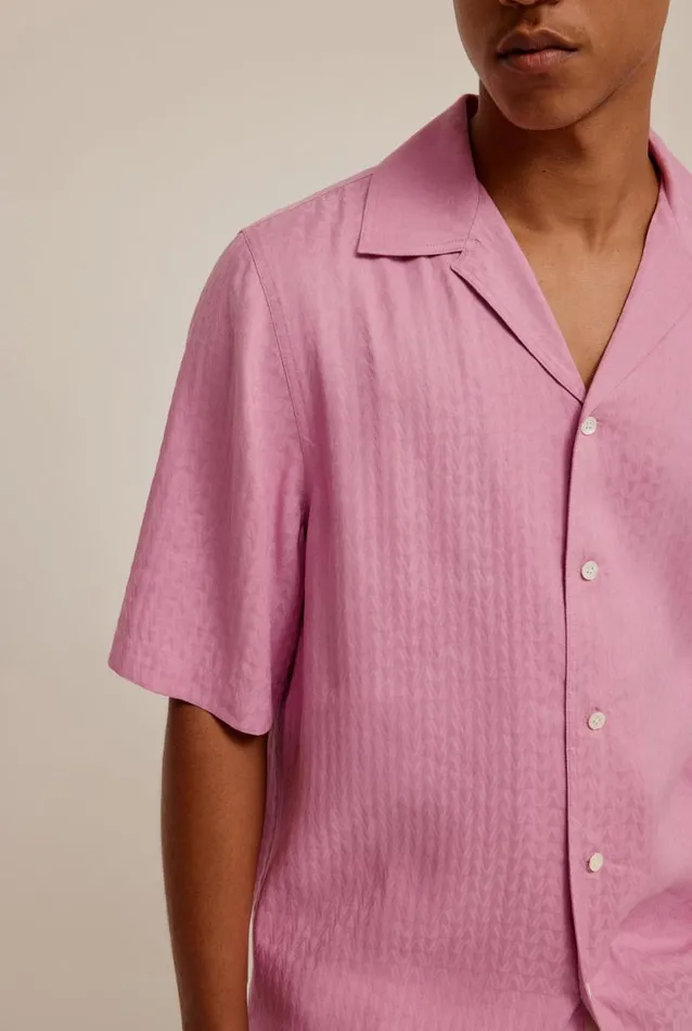 Man Venroy Shirts Jacquard V Monogram Silk Linen Shirt
